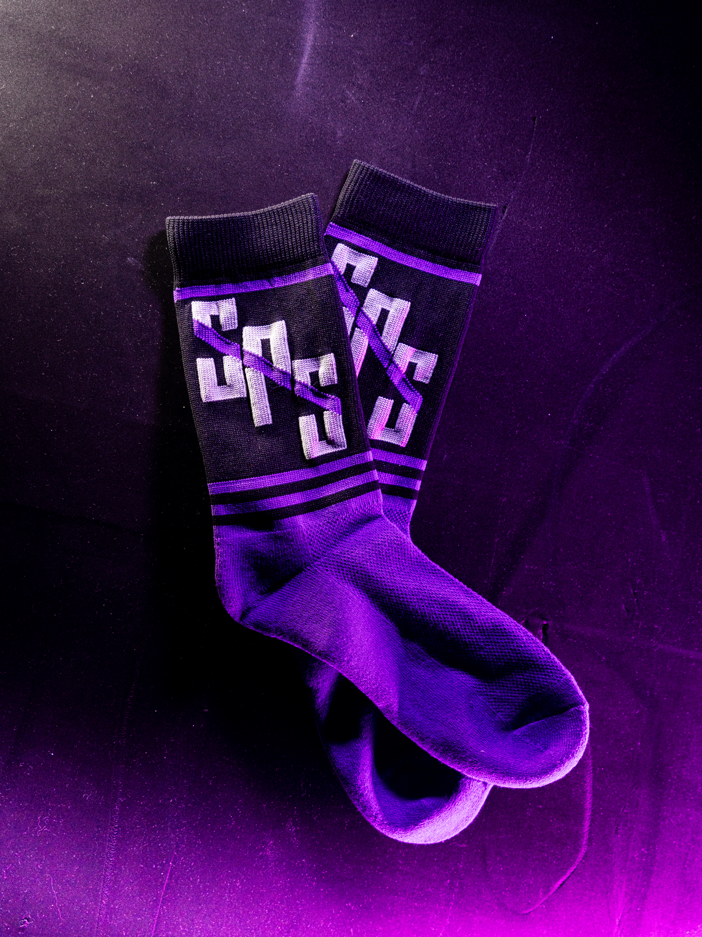 Slack Pull Crew Socks: Black/Purple