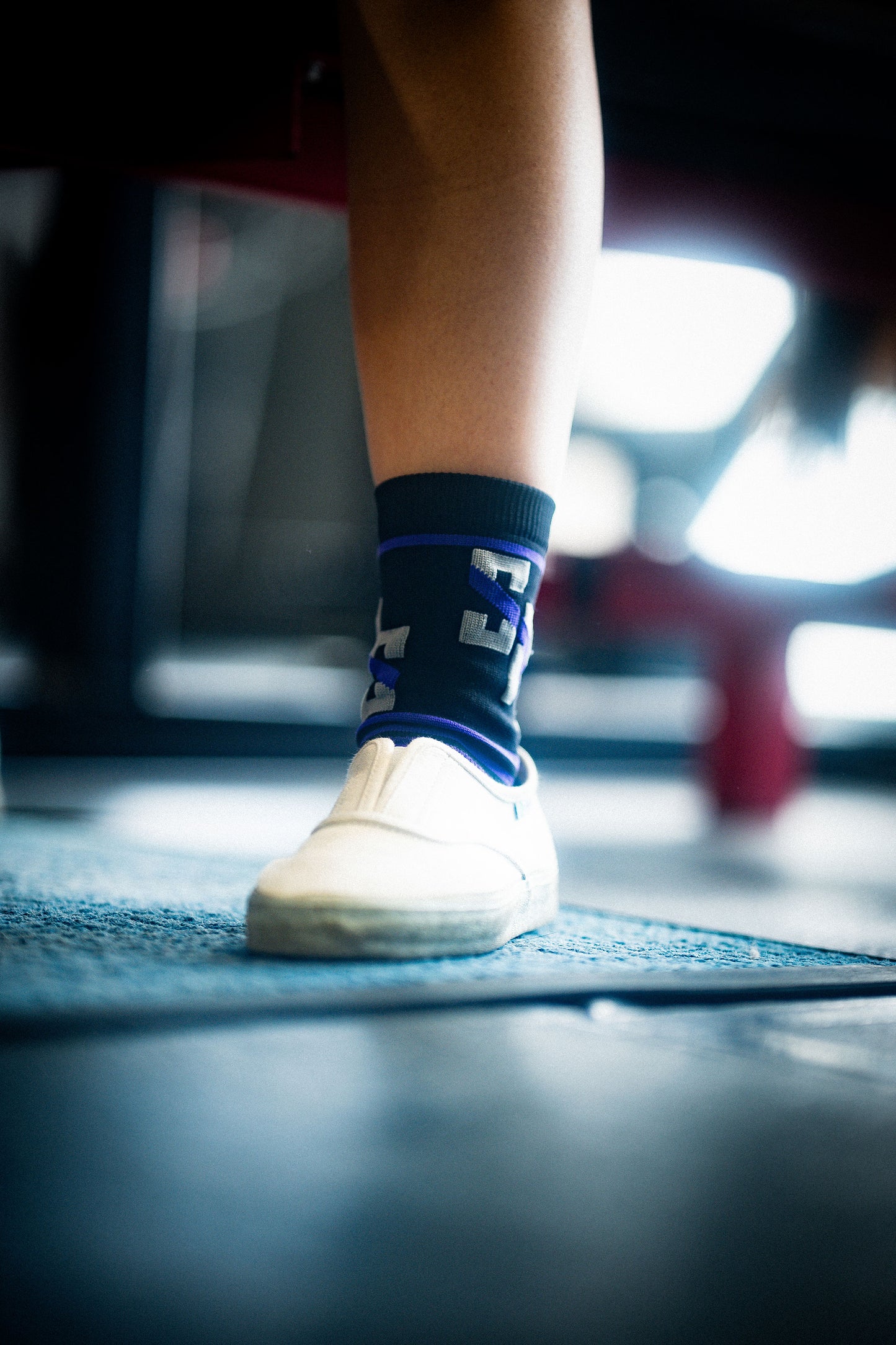 Slack Pull Crew Socks: Black/Purple